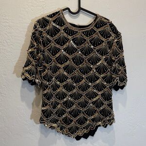 Vintage Silk Top with Pearls and Sequina